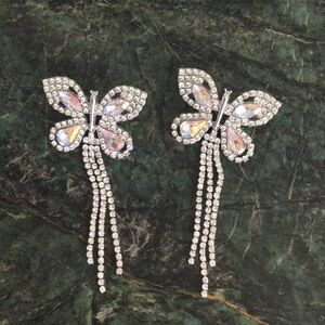 Iridescent Rhinestone Butterfly Earrings